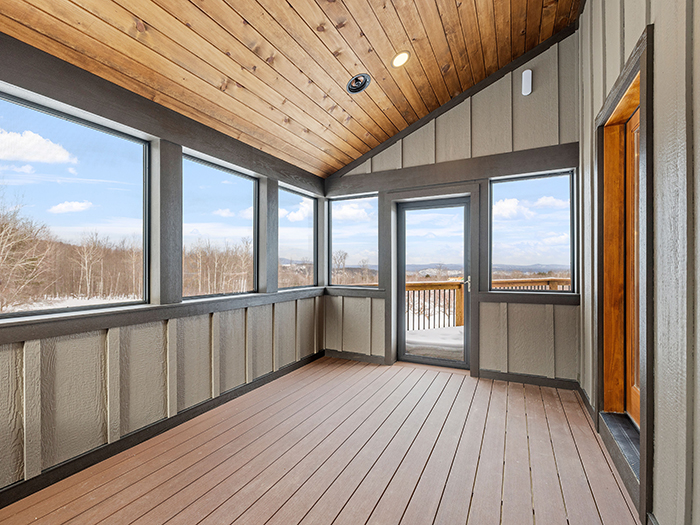 View from a screened porch at a winter resort