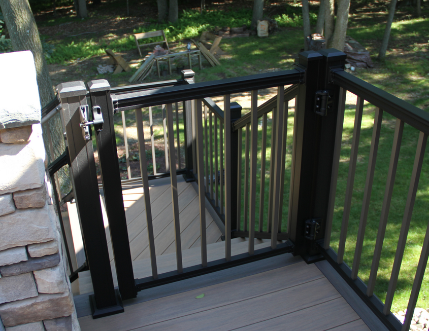 Black aluminum railing stair gate for safety
